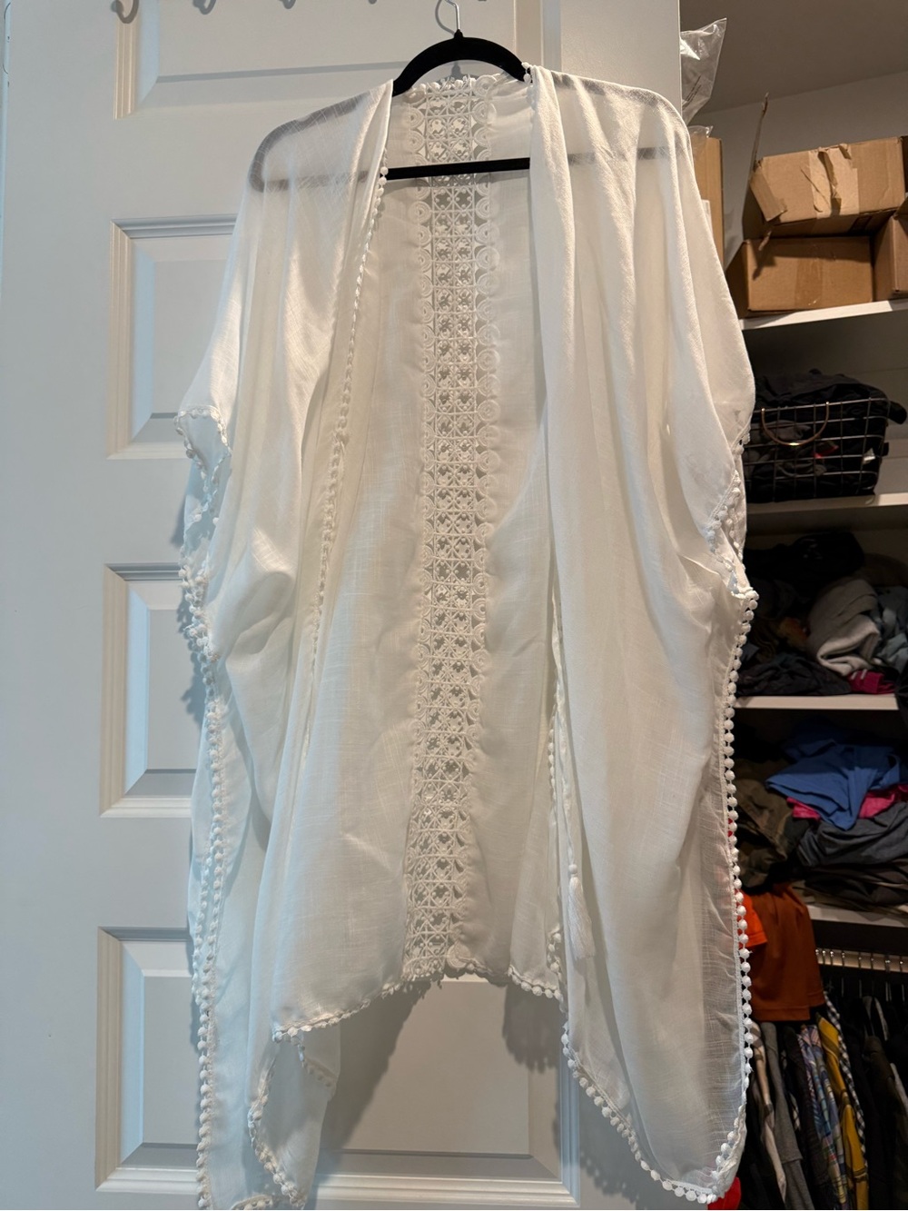 White Boho Lace Trim Kimono - Unknown Brand